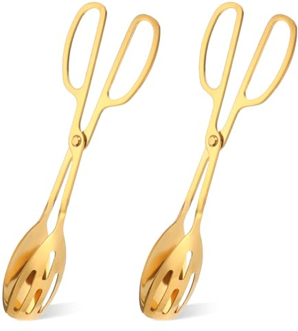 2 Pack Gold Serving Tongs Buffet for Kitchen Serving and Cooking, Thickening Stainless Steel Salad Tongs Food Tong Servings Utensils for Wedding Party Catering (Gold)