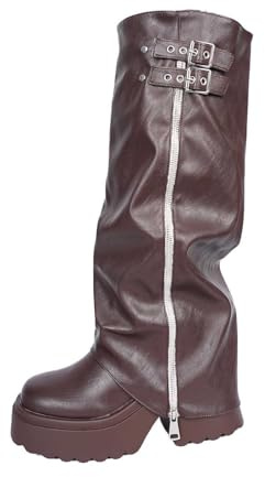 Generisch 2026 Botas altas hasta la rodilla de moda con puntera puntiaguda correas con hebilla, suela de plataforma gruesa para mayor comodidad en invierno