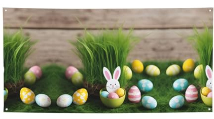 Easter Egg Bunny Grass Wooden Print Versatile Party Banner,Decorations For Events,Thanksgiving,Birthday Parties More