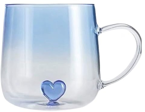 Generico da Caffè con Manico - Bicchiere a Forma di Cuore | Barattolo Sfumatо con Cuore 3D | Trasparente 400ml per Bevande, Latte Freddo, Tè, Cappuccino, Succo, Cucina, Bar, Casa