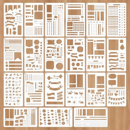 JYYWTSI Set di Stencil per Bullet Journal 21 Stencil per Bullet Journal Accessori per Bullet Journal e Accessori per Journaling, 10,2 x 17,8 cm Stencil Riutilizzabili per Scrapbook Diario Fai da Te