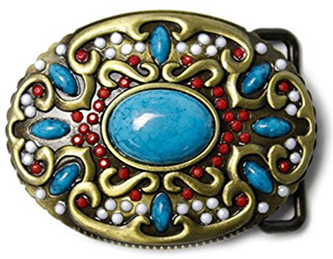 LKMY Mens Gürtelschnalle mit Schmuck, Western Indian Intarsien Schmuck Bead Style, Neuheit Blume Oval Gürtelschnalle für Männer Frauen