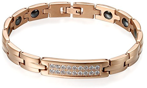 Flongo partnerarmband, rostfritt stål magnet armband terapi kula zirkon armband magnetarmband partnerarmband roséguld hälsa par set gåva damer, män, 21 cm, Zirconium, ingen uppgift