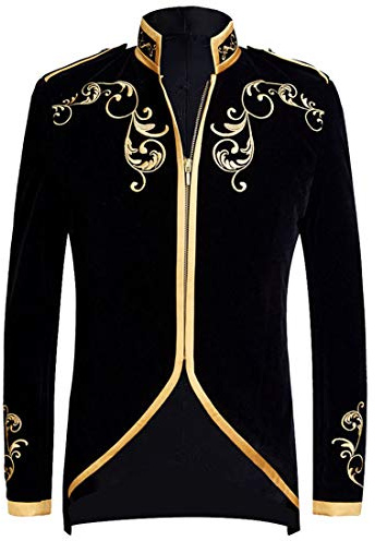 PYJTRL Snygg hovprins-jacka i svart sammet och guld med broderi, blazer, kavaj