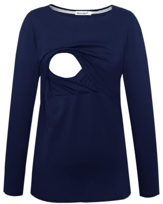 Smallshow Premamá Tops Camisas De Lactancia Materna De Manga Larga para Mujeres Navy L