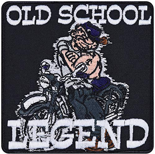 Motorcykel tygmärke OLD SCHOOL LEGEND biker stryks på/patch/lappar för att sy/stryka på | Cruiser strykbild applikation för motorcykeltillbehör | 90 x 90 mm