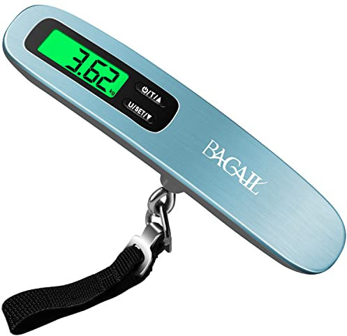 BAGAIL Kofferwaage Digitale Gepäckwaage mit Hinterleuchtet LCD-Display, Tara-Funktion, Tragbare Hängewaage für Koffer, Küche und Angeln, Batterie Enthalten, Maximalgewicht bis 50 kg / 110 lb