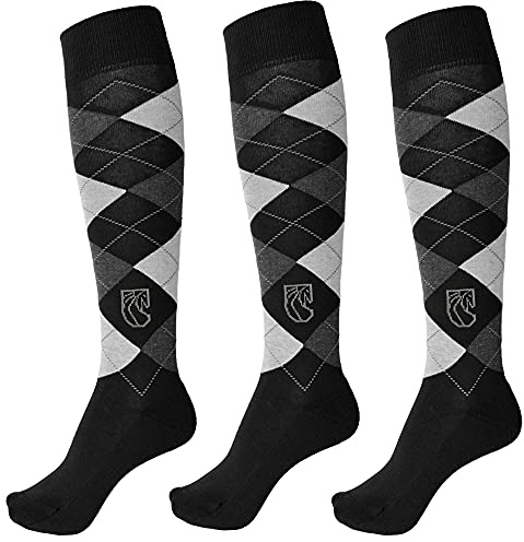 Pramoda 3 pares de calcetines de equitación de algodón para hombre - Negro 40/44 Talla UE