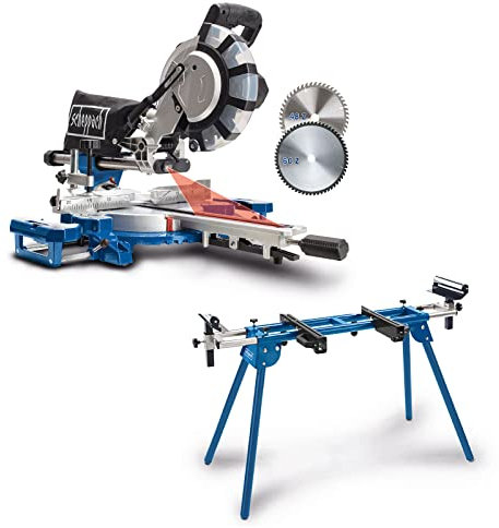 Scheppach HM254SPX Kappzugsäge inkl. 2.Sägeblatt - 2200W | Ø254mm Sägeblatt | Schnittbreite/höhe: 340mm x 90mm | inkl. Laser | Aluauflagen, Kapp und Gehrungssäge | inkl. Untergestell UMF1600