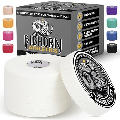 Bighorn Athletics Jiu Jitsu Finger Tape | Residue-Free Athletic Finger Tape for Sports & Injuries: Rock Climbing, Volleyball, Football, Basketball, Hands & Toes | 0.3-Inch x 45-feet, 8-Rolls, White