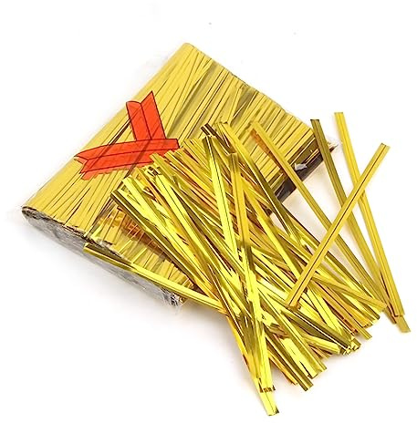 Oro Laccetti per Chiudi Sacchetti, 800 Pcs Metallo Clip per Sacchetto Pane, Sacchetti Bianchi, Bustine Confetti Trasparenti, Sacchettini Portaconfetti, 12cm