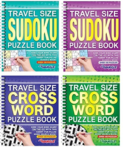 BG Wiro Travel Size A5 Wordsearch Sudoku Crossword Puzzle Books, Set of 4 - Choose Your Set (SET 1)