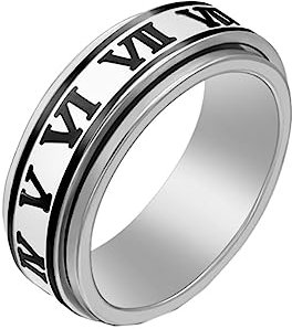 HIJONES Herren Korrodierte Römische Ziffern Ring aus Rostfreier Stahl Fidget Band Ringe Stressabbau Angst Geschenk Drehbar Schwarz Größe 57 (18.1)