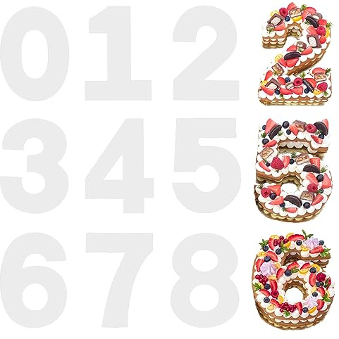 12 Inch Large Size Number Cake Mold Baking Forms Moulds, 9 Pieces 0-8 Cake Number Stencils Flat Plastic Templates Cake Cutting Number Mold Numerical Stencils for DIY Numbers Cakes Cookies Pastry