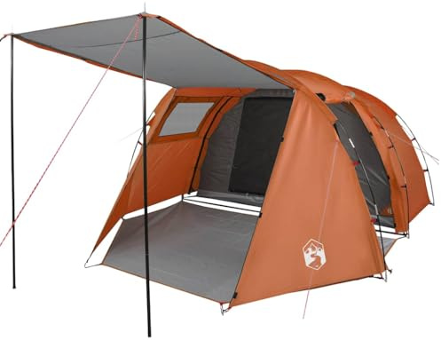 vidaXL Tienda de Campaña con Túnel 4 Personas Impermeable, Toldo Portátil de Senderismo, Refugio de Camping, Carpa de Exterior, Gris Naranja