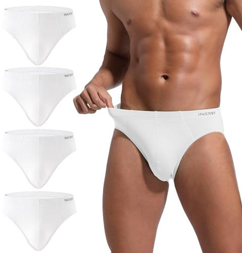 INNERSY Pants Men Briefs Comfy Underpants Sports Underwear, L, 4 White