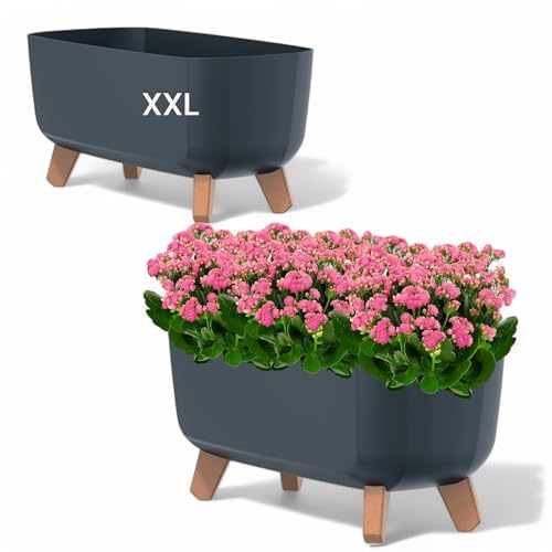 MELTOM Pot de fleurs carré avec pieds - Pour herbes aromatiques - Anthracite - XXL - 57 cm