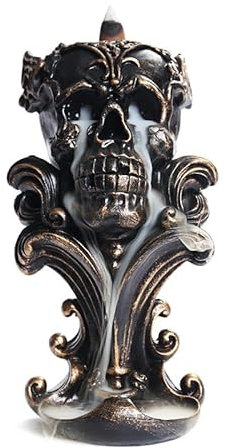 kiss me Backflow Incense Holder Burner Resin Skull Incense Burner Waterfall Incense Burner Home Decor + 20 Backflow Incenses Cones + 30 Incenses Sticks +1 Tweezer +1 Mat