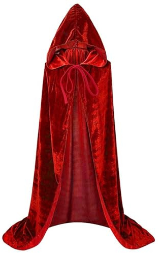 FUIPVGI Capa Roja de 140 cm/55,Disfraz de Parca,Capa con Capucha de Halloween,Disfraz de Parca Cosplay de Bruja,para Niños Adultos Cosplay Disfraz de Vampiro de Halloween Juego de rol (Rojo)