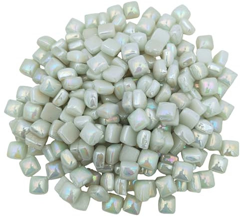 Azulejos de piedra de mosaico de vidrio de 1,2 cm, 500 g, piezas de mosaico no transparentes para artes y manualidades, platos, marcos de fotos, macetas, hechos a mano y decoración del hogar (blanco