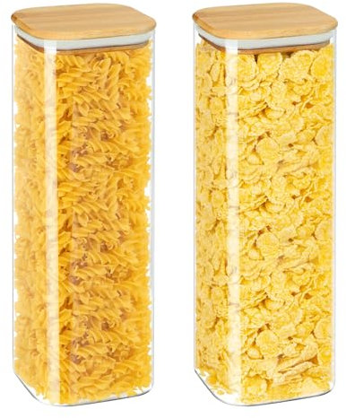 YUEYEE 2100 ml tarros de almacenamiento con tapa, recipiente de cristal con tapas de bambú, tarros transparentes con tapa para avena, cereales, fideos, arroz, nueces, harina, 2 unidades, 28 cm