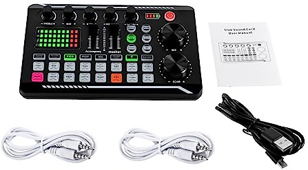 ACROSSPART Tarjeta de sonido en vivo e interfaz de audio con efectos mezcladores de DJ y cambiador de voz tipo C, tarjeta de sonido en vivo, mezclador de audio con reconocimiento automático del estado