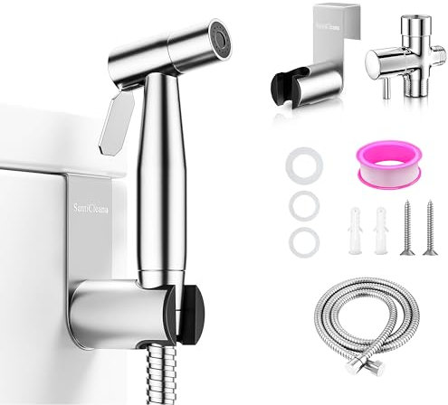 SantiCleana Handheld Bidet Sprühset mit Berstschutz – 150 cm Edelstahl-Flexschlauch für Toilette & Hygiene (59 Zoll, Druckfest bis 8 Bar)