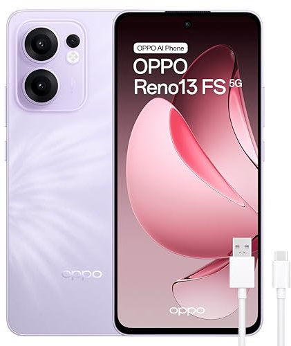 OPPO Reno13 FS 5G - Smartphone Libre con IA, 12GB RAM + 512, Pantalla AMOLED 6.67 120Hz, Cámara 50MP, IP69, Batería 5.800, Carga Rápida 45W, Versión Española - Morado