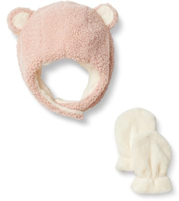 Amazon Essentials x Sofia Grainge Juego de Gorro y Manoplas Unisex Bebés, Rosa Pálido, XS (3-6 meses)