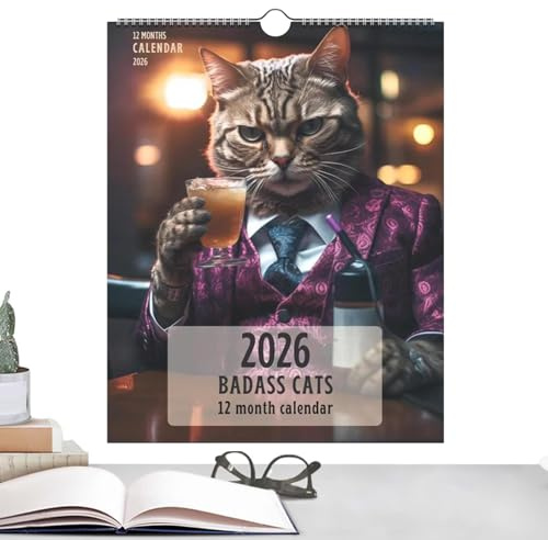Calendario Gatti 2026 - Divertente Calendario da parete 2026 con 12 - Pianificazione Personale Per Scuola HomeOffice Camera Da Letto Studenti