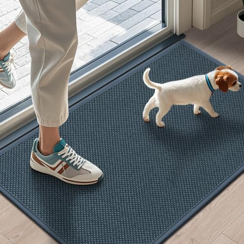 LEKEEPGO Door Mat 17x29, Non Slip Door Mat Indoor Entrance, Rubber Backing Indoor Doormat Washable Absorbent Low-Profile Doormat Front Entryway Entry Resist Dirt Inside Door Mats, Cyan Blue