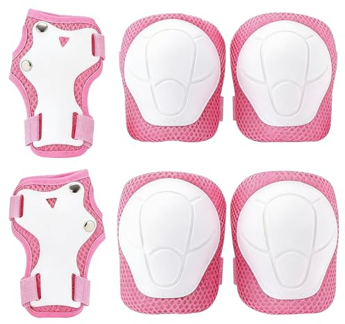 Hiuyavy Kids Knee Pads, Kids Knee And Elbow Pads, Adjustable Wrist Guards Protective Gear Set For Cycling Roller Skating Scooter-Pink