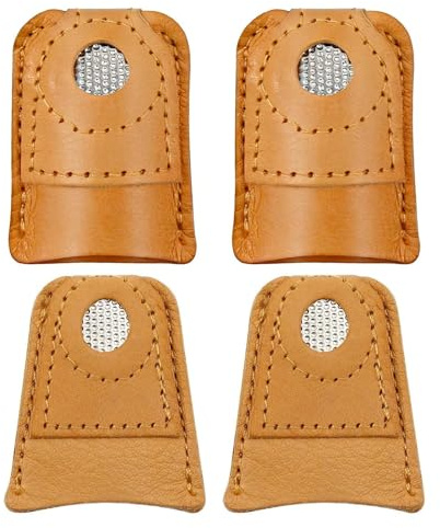 4PCS Leather Thimble Set - Hand Sewing & Craft Finger Protectors with Coin Design, Dual Sizes for Knitting, Quilting & DIY Tools