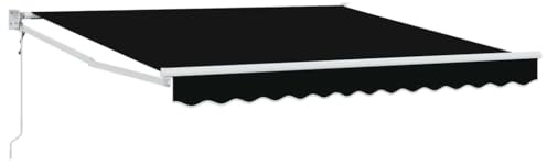 QJBSAVVA Tenda avvolgibile nera, 350 x 250 cm, con braccio articolato, con robusto telaio in alluminio e tessuto in poliestere resistente, per terrazza, balcone e giardino