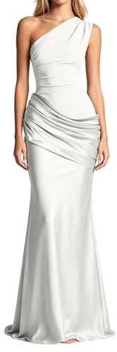 Générique Robe de Bal Femme Sexy sans Manches Une Épaule Robes Longue Moulante Elégant Bodycon Maxi Robe de Soirée D'éte Décontracté Plissée Couleur Unie Wrap Robes pour Clubbing Cocktail Prom Fête