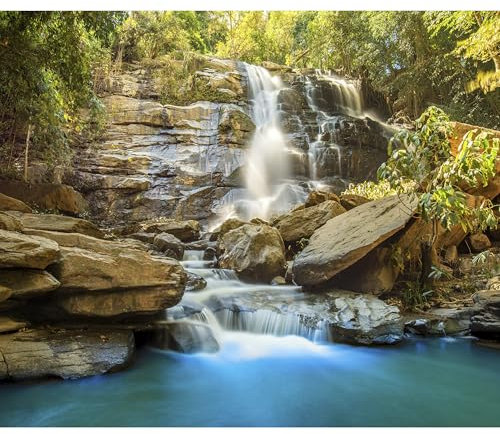 decomonkey Fototapete Wasserfall 350x256 cm XXL Design Tapete Fototapeten Vlies Tapeten Vliestapete Wandtapete moderne Wand Schlafzimmer Wohnzimmer Wald Natur