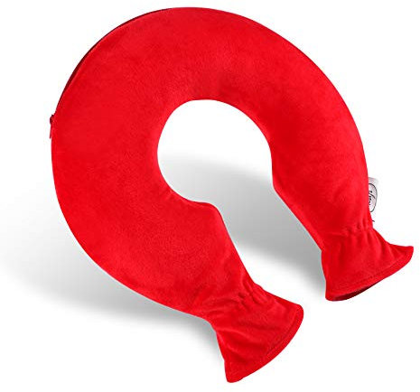Kufl hochwertige Nacken-Wärmflasche aus PVC mit extra weichem Fleecebezug und Reißverschluss und großer Öffnung - lindert Nacken-, Rücken- und Schulterschmerzen durch Wärme-Therapie (Rot)