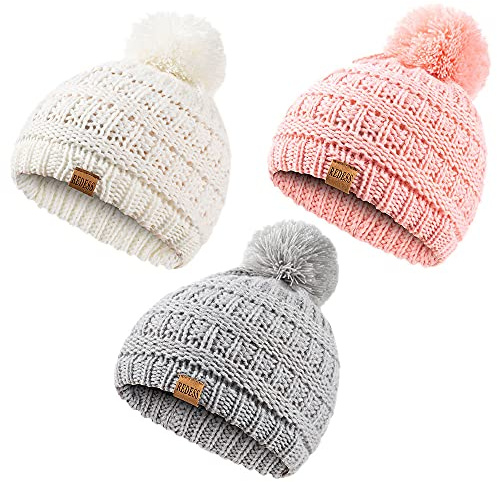 REDESS Baby Kids Winter Warm Hats, Infant Toddler Children Pom Pom Beanie Knit Cap Girls Boys