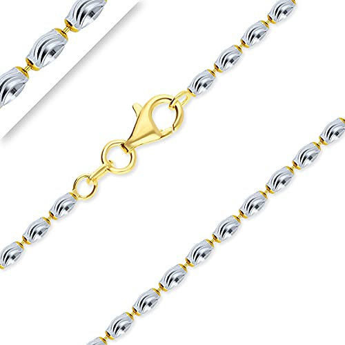 PLANETYS - Chaîne Maille Boule Rice Moon Diamantée Argent 925 Bicolore Plaqué Or 18 Carats Largeur 2.2 mm Longueur: 65 cm