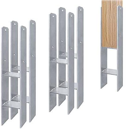 Aufun Base Post Vite per Base Palo Ancoraggio H Staffa, Manica di Supporto, zincati a caldo, lunghezza 600 mm, spessore materiale 5 mm (4 pezzi da 101 mm)