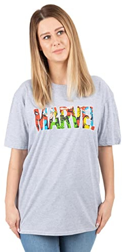 Marvel T-Shirt for Women | Ladies Spider-Man Captain America Hulk Iron Man Short Sleeve Grey Top | Superhero Merchandise