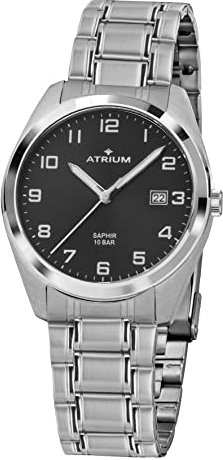 Atrium Herren-Armbanduhr Edelstahl Saphirglas Analog Quarz 10 bar mit Datum und Edelstahl Armband Silberfarben A42-31