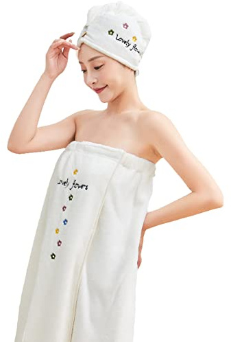 YAOTT Kilt da Sauna Donna Asciugamano Sauna, 80x135cm Teli Bagno + Avvolgere Asciugamano per Capelli, Telo da Bagno Assorbente in Morbido Pile Corallo Telo da Sauna senza Spalline Accappatoio