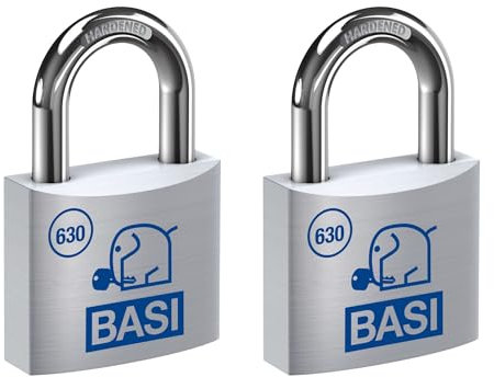 BASI | Vorhangschloss 2er Set | 25 mm | verschiedenschließend | massives Aluminium-Gehäuse | gehärteter Stahlbügel | sicheres Vorhängeschloss | Bügelstärke 4 mm | 2 Stück