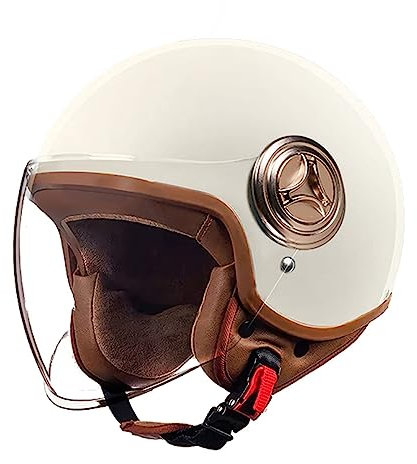 BGGNG Retro Motorrad Halbhelme Motorradhelm Für Herren Und Damen ECE-Zertifizierung Jethelm Mit Visier Halbschalenhelm Braincap Für Den Elektrischen Roller Scooter-Helm E,54-61CM