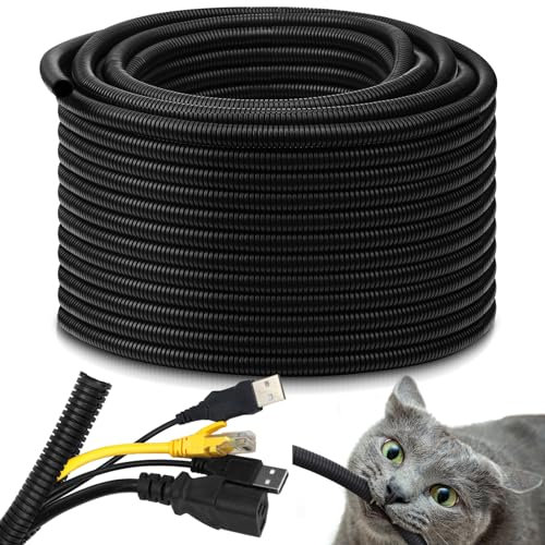 Kanayu Split Wire Loom Tubing Flame Retardant Wire Covering High Temperature Cable Sleeves Split Protector Cable Conduit for Industrial Electrical Automotive Marine(1/2''-100 ft,Black)