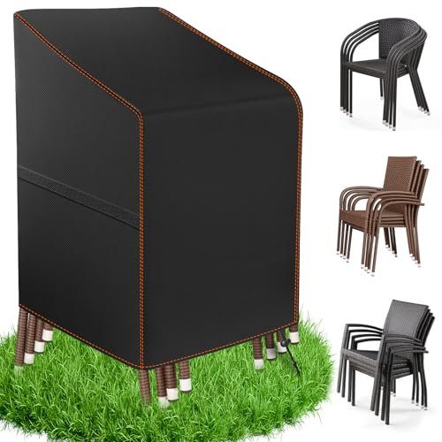MUPAS Gartenstühle Abdeckung Oxford-Stoff, Schutzhülle Gartenstühle Wasserdicht Winterfest Schutzhülle für Stapelstühle Abdeckhaube Hochlehner Abdeckhaube Gartenmöbel 91x71x84/120cm
