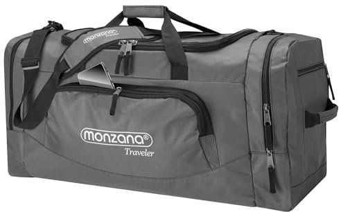 MONZANA® Sporttasche & Reisetasche mit Schuh & Nassfach 90Liter 65x32x33cm Tragegurt Seitenfach Wasserabweisend Weekender Fitness Duffle GMY Bag Grau