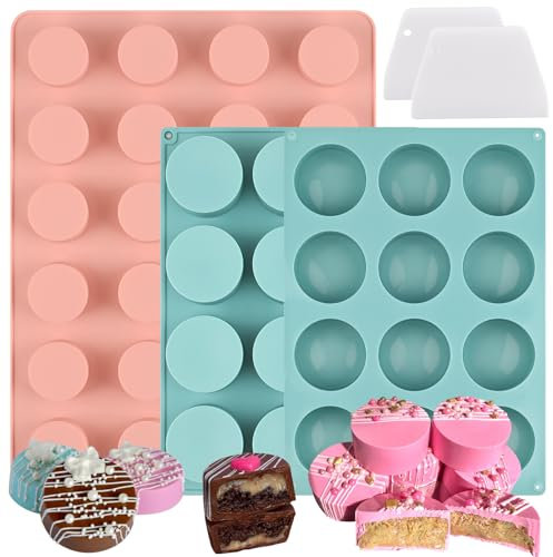 Actvty Cake Puck Mold Set, Chocolate Covered Cake Silicone Molds, 24-Cavity Round Cake Pop Molds with 2 Spatulas for DIY Cake Cores, Cakepucks, Chocolate Desserts