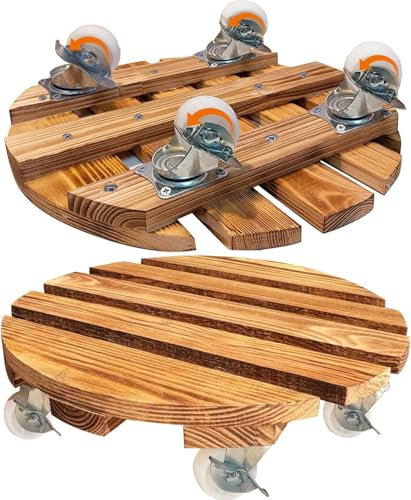 2 Pack Wood Plant Caddy with Wheels Heavy Duty, Rolling Plant Stand 220 LB Heavy Duty Wooden Round Plant Dolly with Metal 360° Lockable Caster Wheels for Outdoor/Indoor Large Plant Pot/Flower Pot